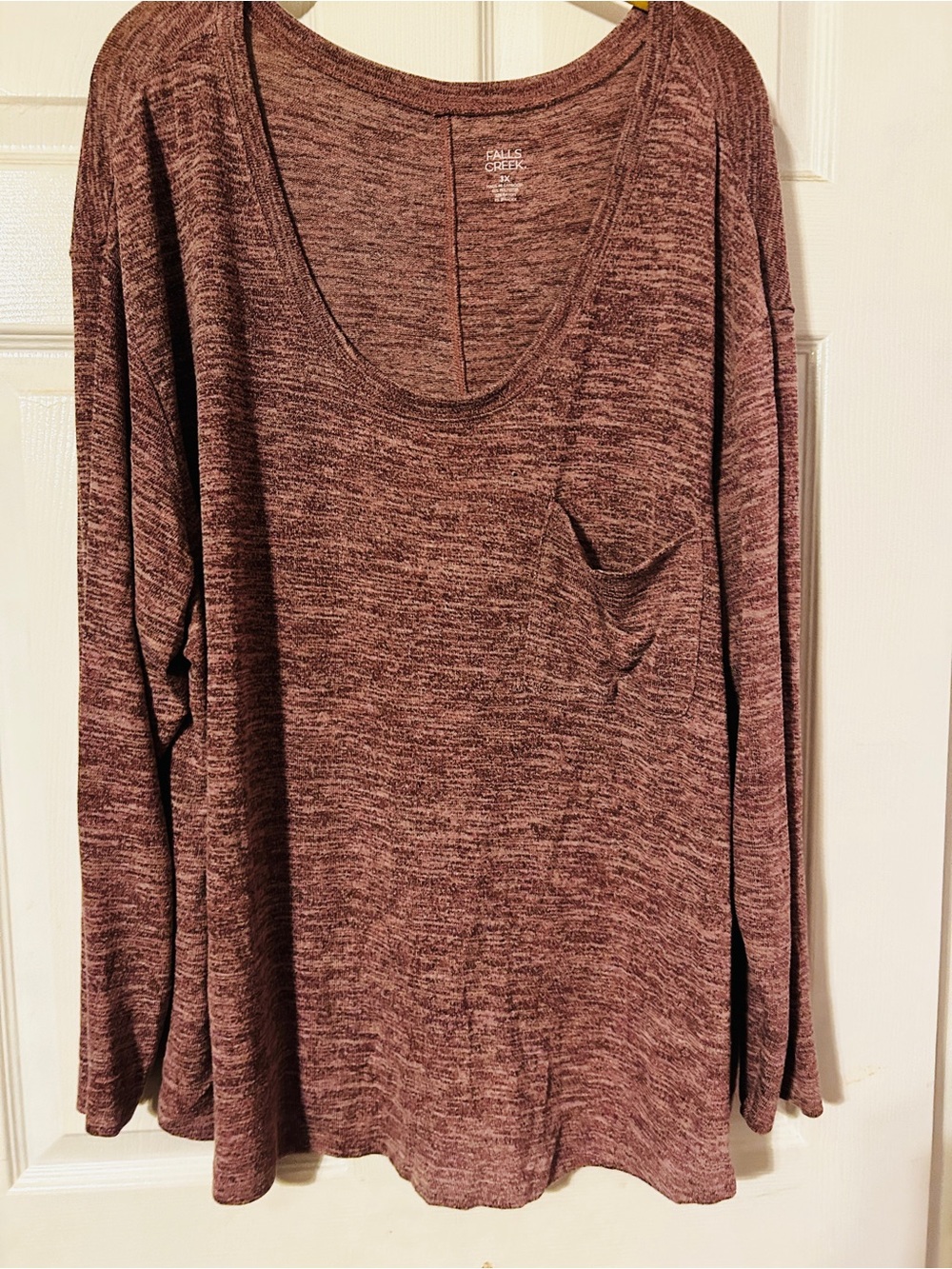 Falls Creek Heather Plum Scoop-Neck Long Sleeve Pocket Tee